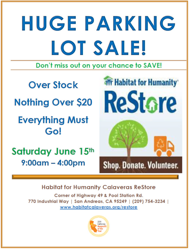 Huge Parking Lot Sale at Habitat for Humanity’s ReStore on June 15th!