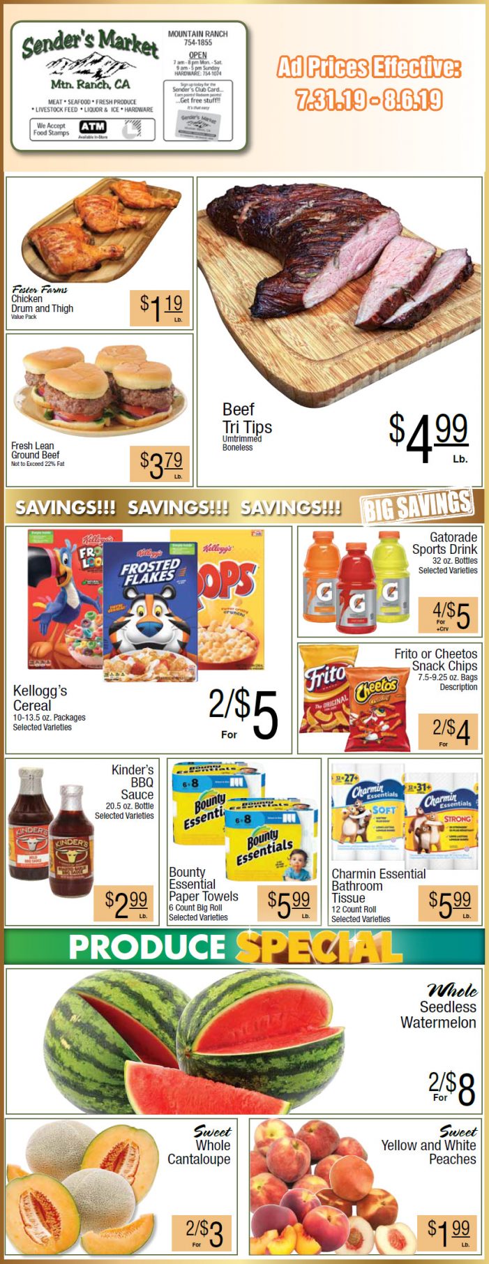 Sender’s Weekly Ad & Grocery Specials Through August 6th