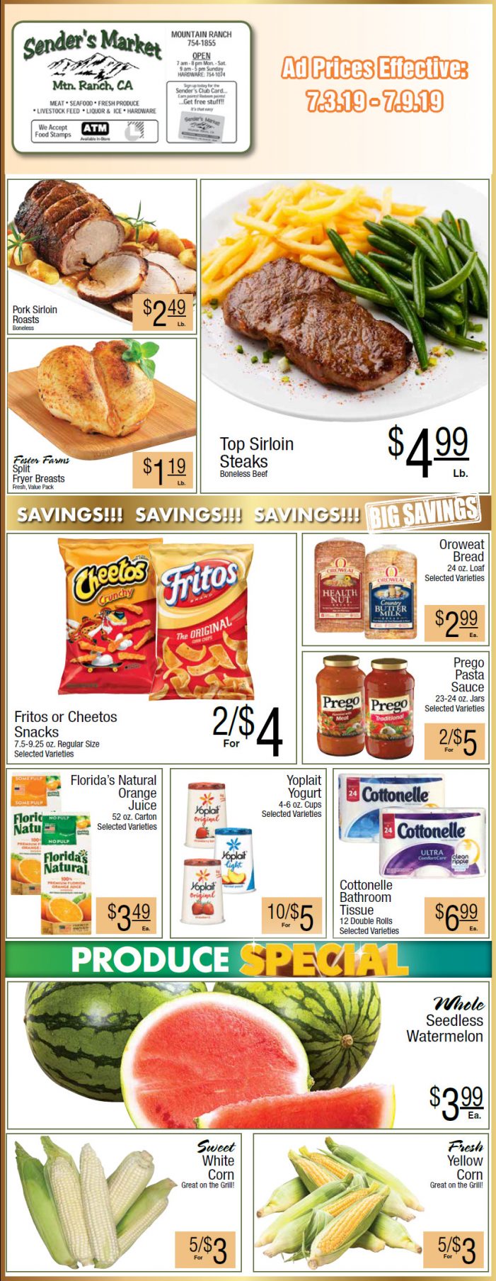 Sender’s Weekly Ad & Grocery Specials Through July 9th