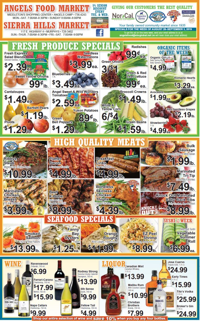 Angels Food and Sierra Hills Markets  Weekly Ad & Grocery Specials Through September 3rd