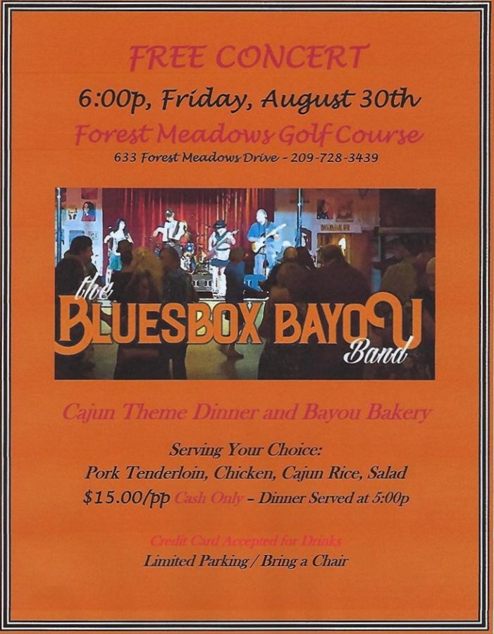Bluesbox Bayou at “FM On The Green” on August 30th at Forest Meadows Golf Course