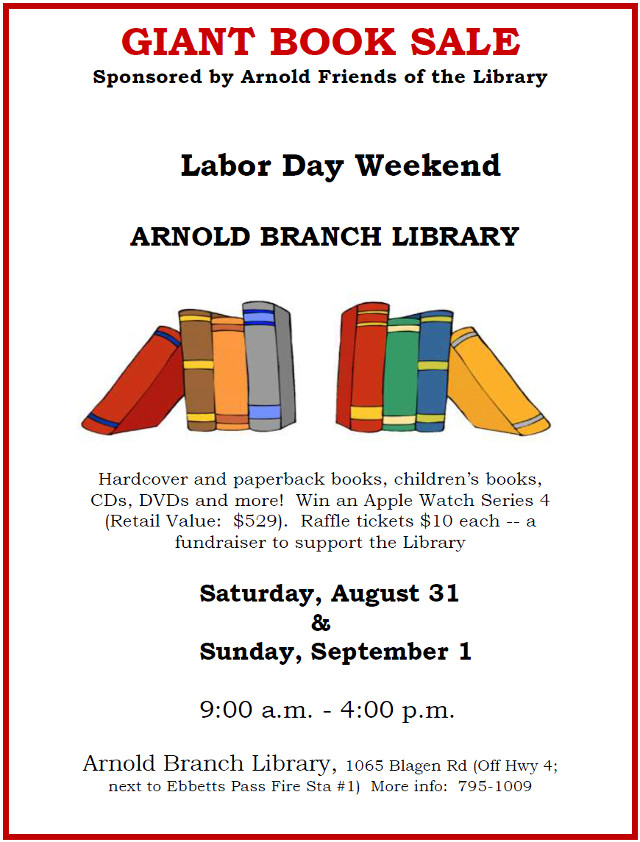 Giant Book Sale at Arnold Library on Labor Day Weekend!