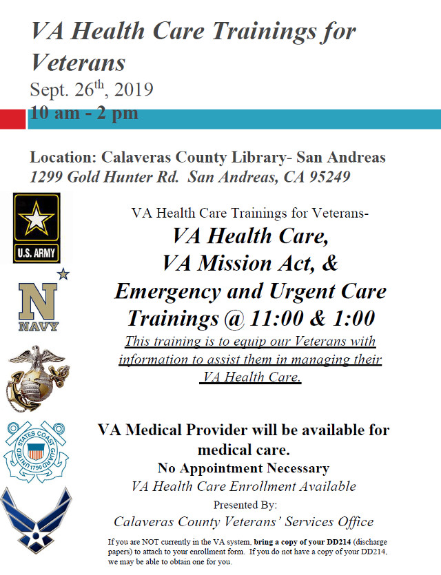 VA Training Health Care Training on Sept 26th