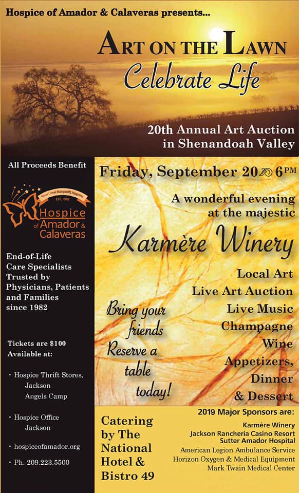 Hospice of Amador & Calaveras’ 20th Annual Art Auction at Karmère Winery & Vineyards!