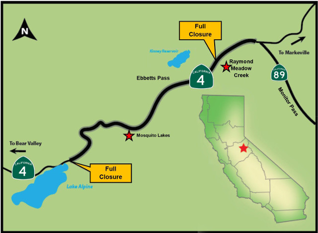 Ebbetts Pass-State Route 4 Full Highway Closure 7am – 4pm, Sept. 24 – 25!