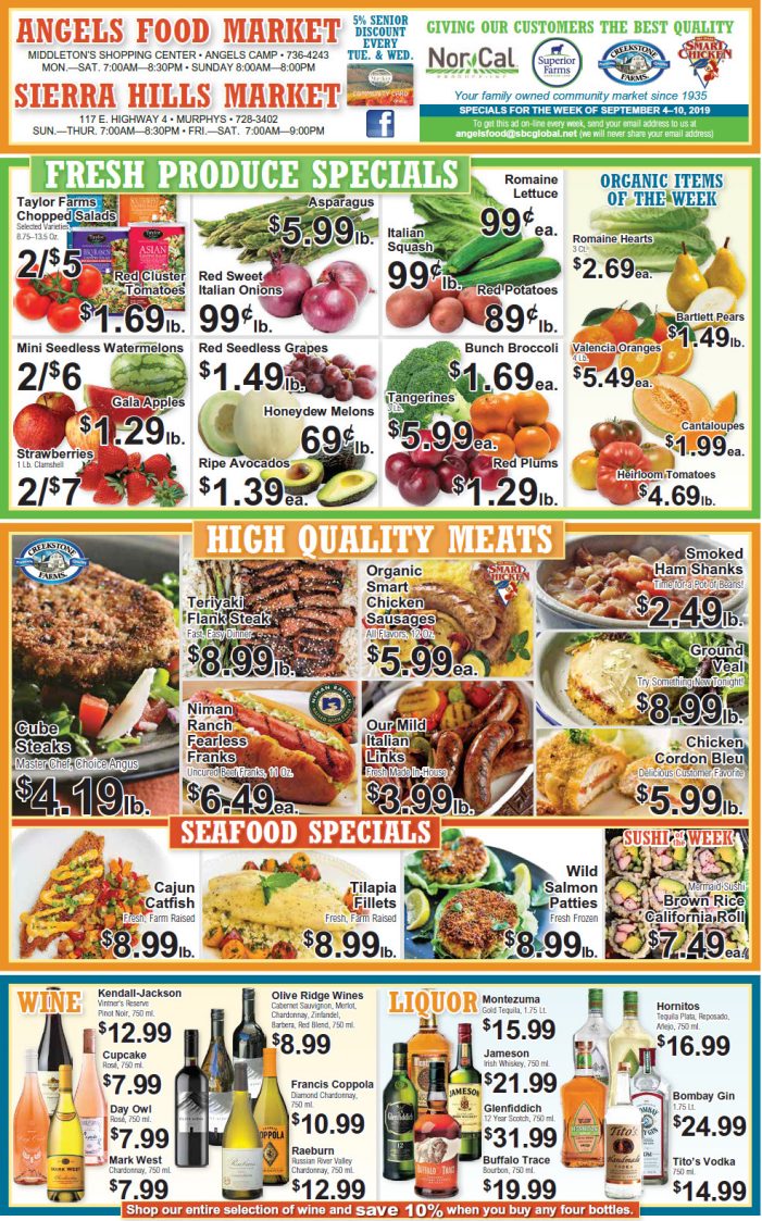 Angels Food and Sierra Hills Markets  Weekly Ad & Grocery Specials Through September 10th