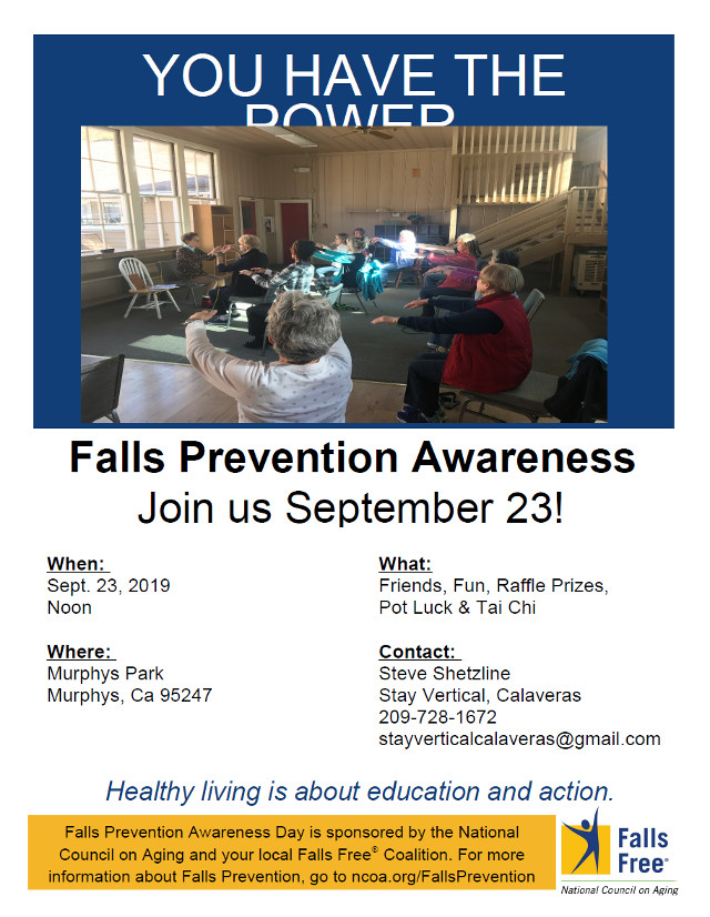 Today is Falls Prevention Awareness Day!  Stay Vertical Calaveras Noon Event in Murphys Community Park