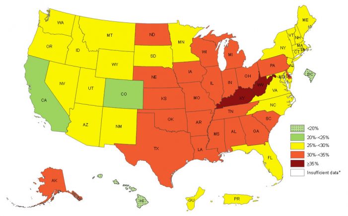 CDC Maps Show 9 States With Adult Obesity Higher than 35%