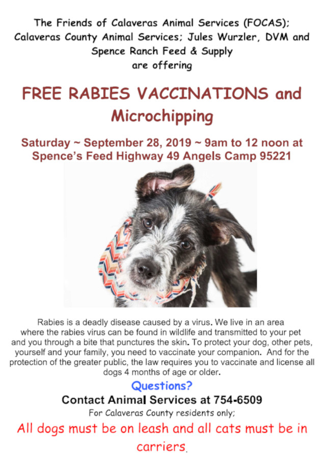 Free Rabies Vaccinations & Microchipping at Spence Ranch Feed & Supply on September 28th