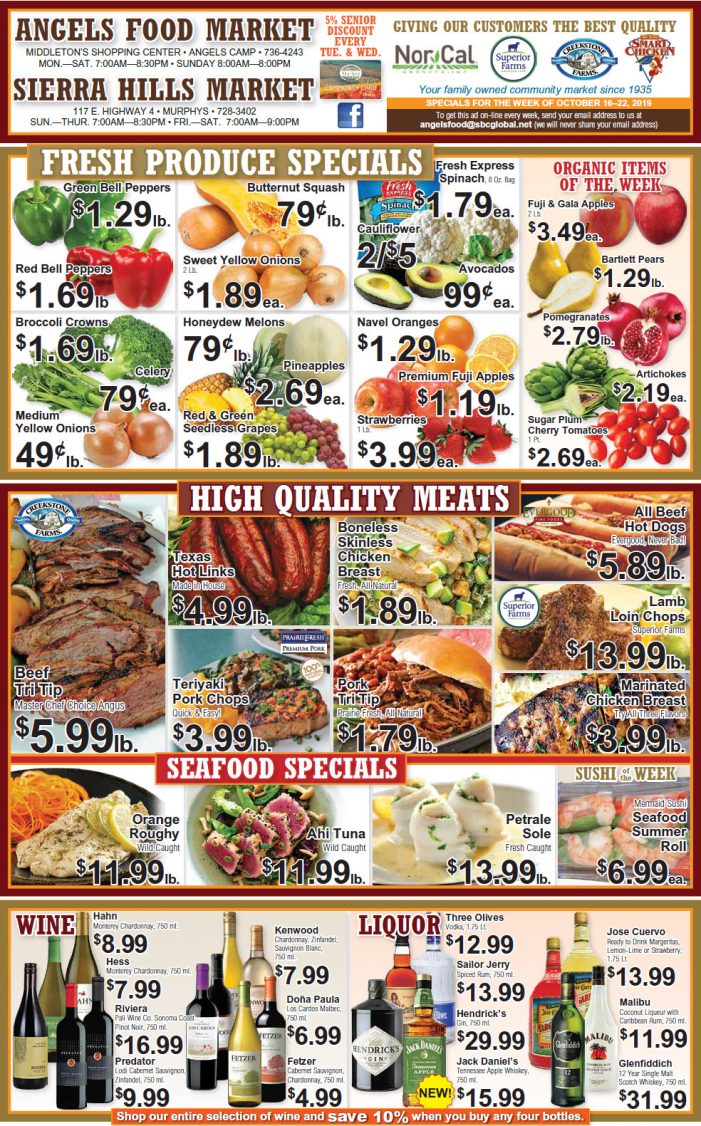 Angels Food and Sierra Hills Markets  Weekly Ad & Grocery Specials Through October 22nd