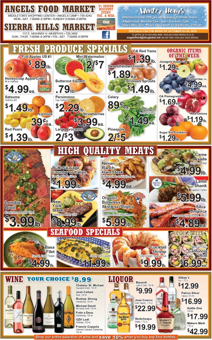 Angels Food and Sierra Hills Markets  Weekly Ad & Grocery Specials Through October 29th