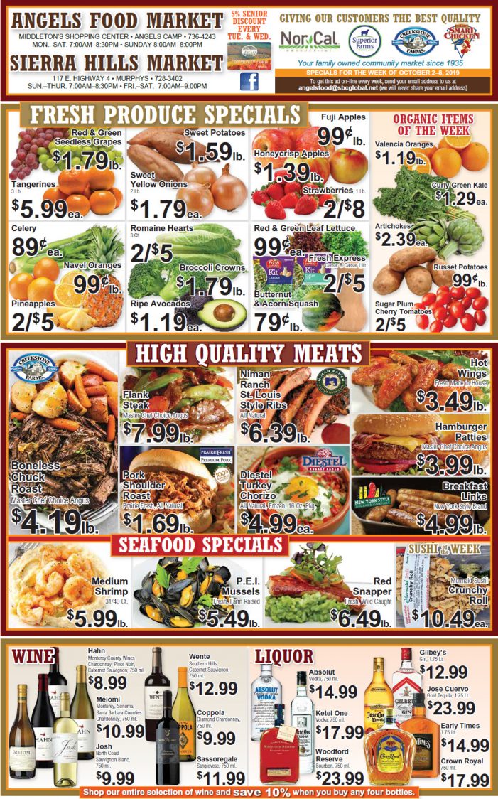 Angels Food and Sierra Hills Markets  Weekly Ad & Grocery Specials Through October 8th
