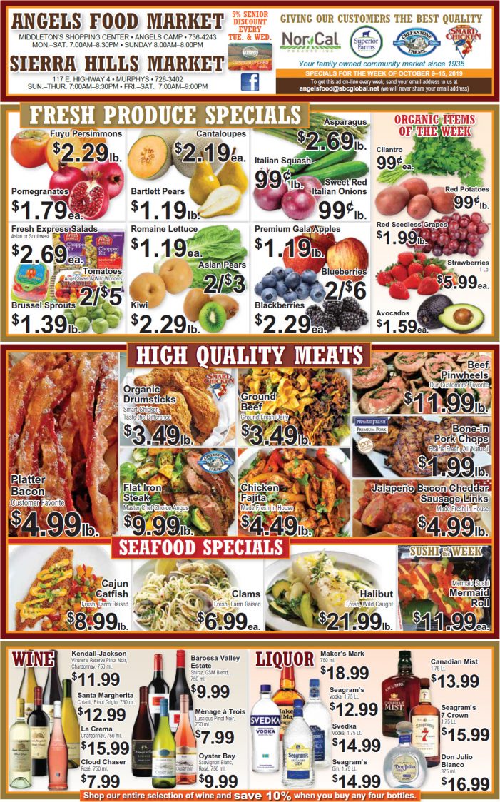 Angels Food and Sierra Hills Markets  Weekly Ad & Grocery Specials Through October 15th
