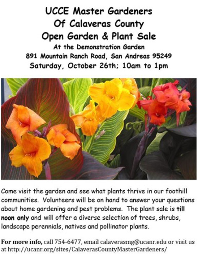 UCCE Master Gardeners of Calaveras Open Garden & Plant Sale on October 26th, 10am to 1pm!