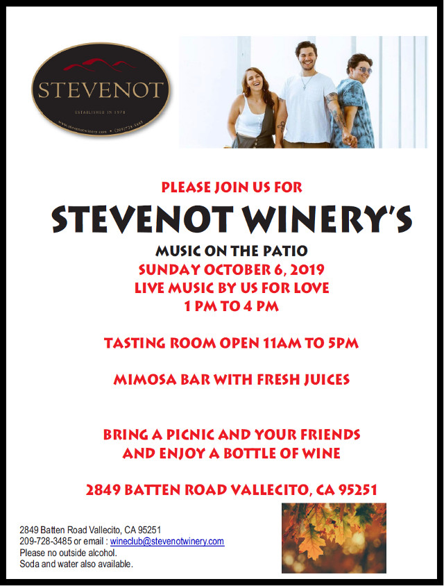 Stevenot Music on the Patio is Every Sunday With “Us For Love” Entertaining You Today