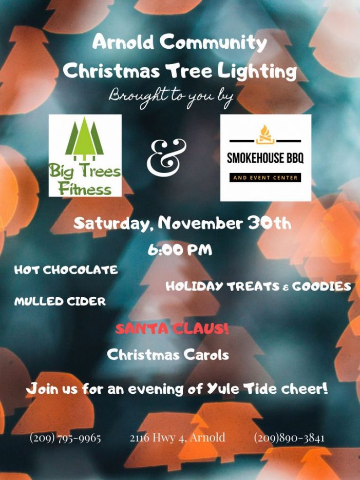 Community Christmas Tree Lighting on November 30th at Big Trees Fitness & Smokehouse BBQ