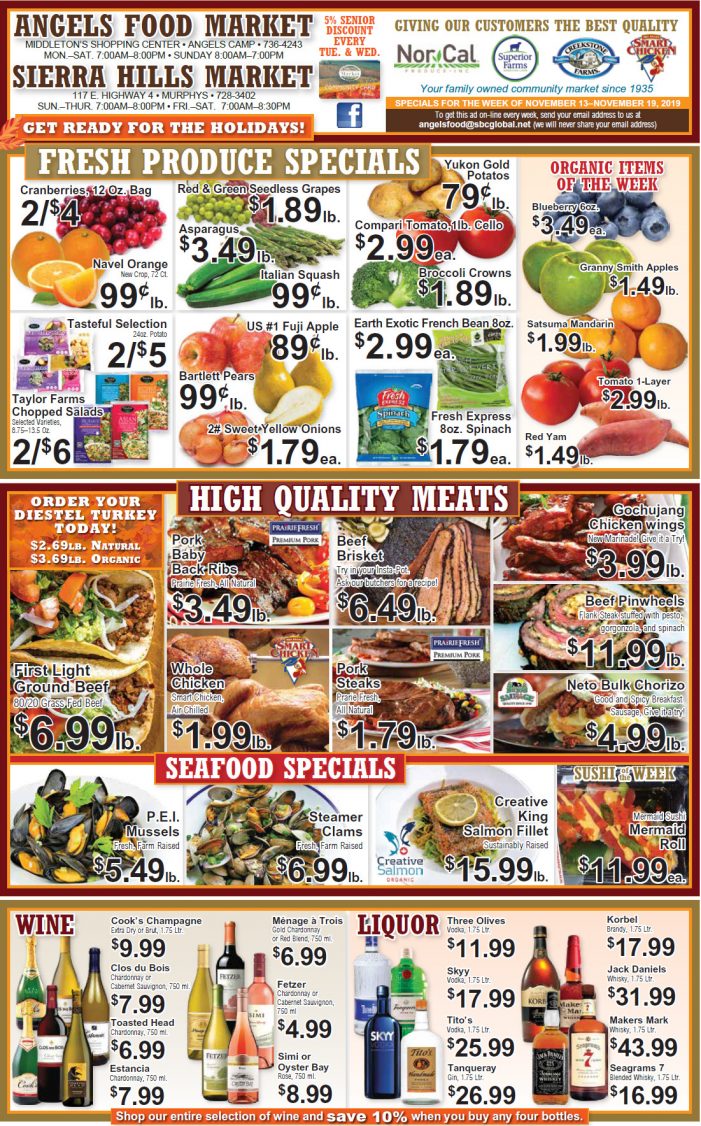 Angels Food and Sierra Hills Markets  Weekly Ad & Grocery Specials Through November 19th