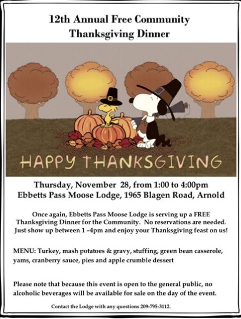 12th Annual Free Community Thanksgiving Dinner at the Moose Lodge