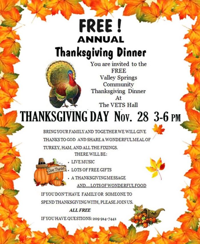 Free Community Thanksgiving Dinner in Valley Springs