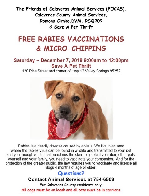 Free Rabies Vaccinations & Micro-Chipping on December 7th