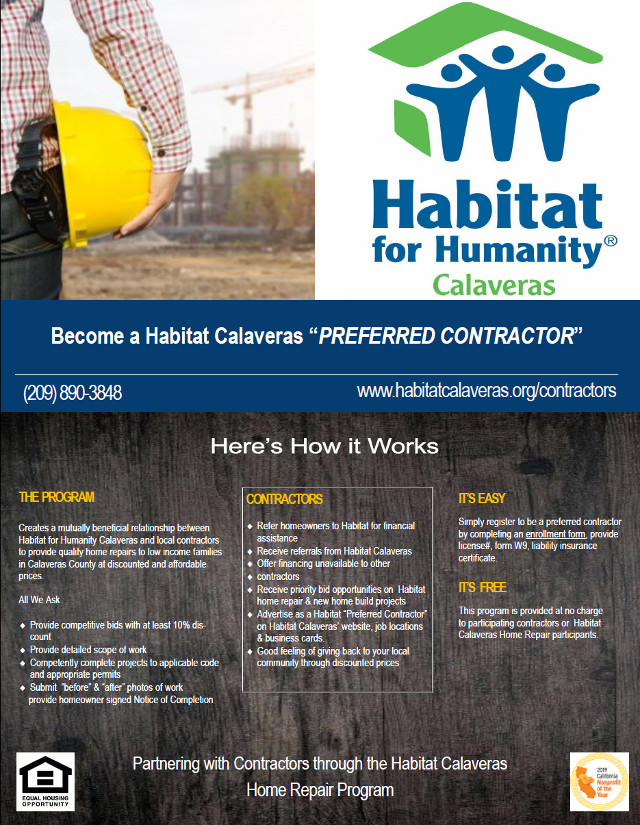 Become a Habitat Calaveras “Preferred Contractor”