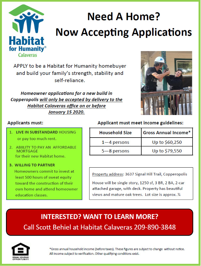 Habitat for Humanity Calaveras Extends Deadline to Apply for New Home in Copperopolis!