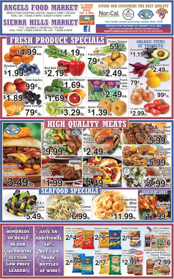 Angels Food and Sierra Hills Markets  Weekly Ad & Grocery Specials Through January 21st