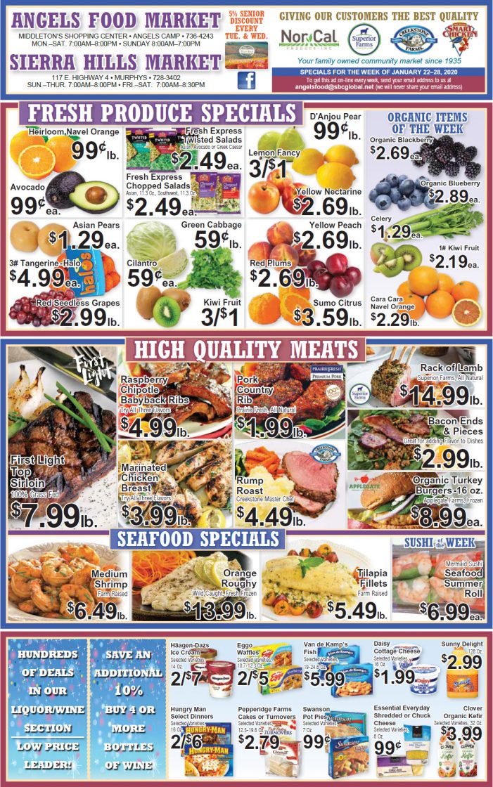 Angels Food and Sierra Hills Markets  Weekly Ad & Grocery Specials Through January 28th