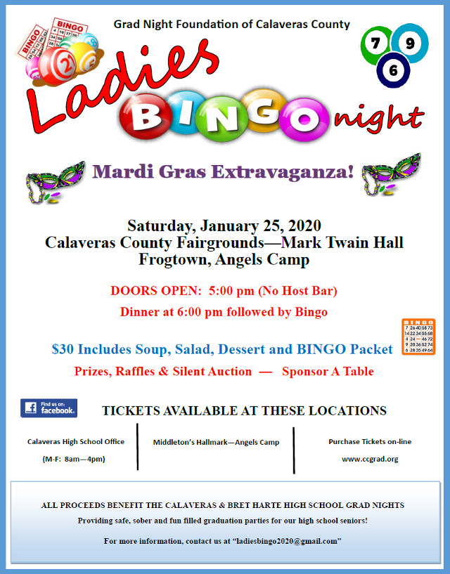 Ladies Bingo Night Grad Night Fundraiser for Calaveras & Bret Harte High Schools
