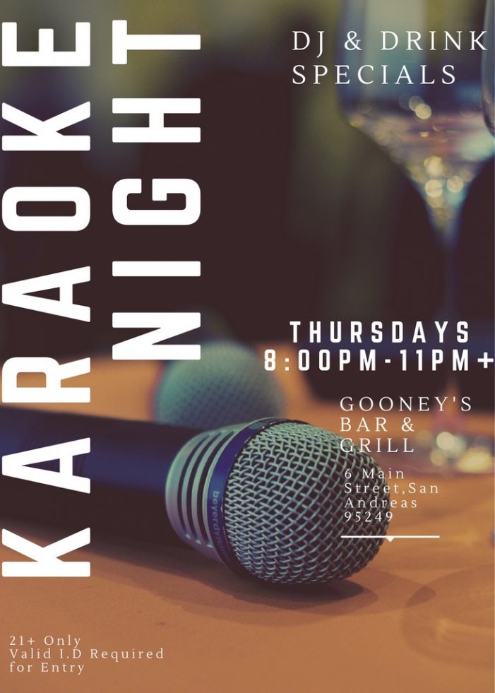 Thursdays is Karaoke Night at Gooney’s Bar & Grill