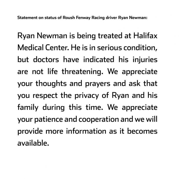 Ryan Newman Has Serious But Non-Life Threatening Injuries After Horrific Daytona 500 Collision