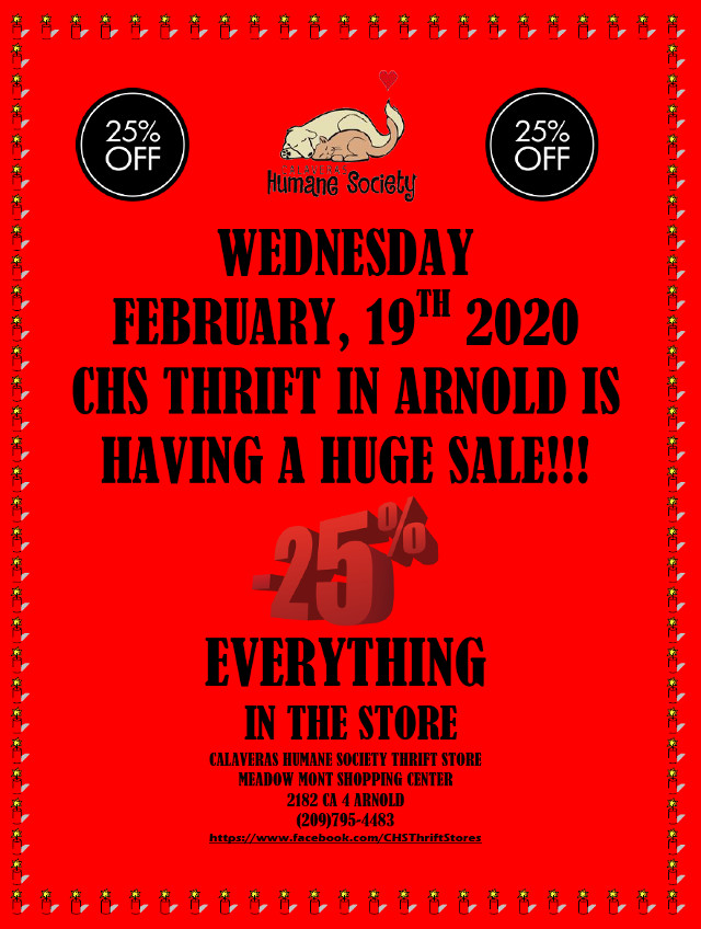 25% Off Everything Sale At CHS Thrift on February 19th