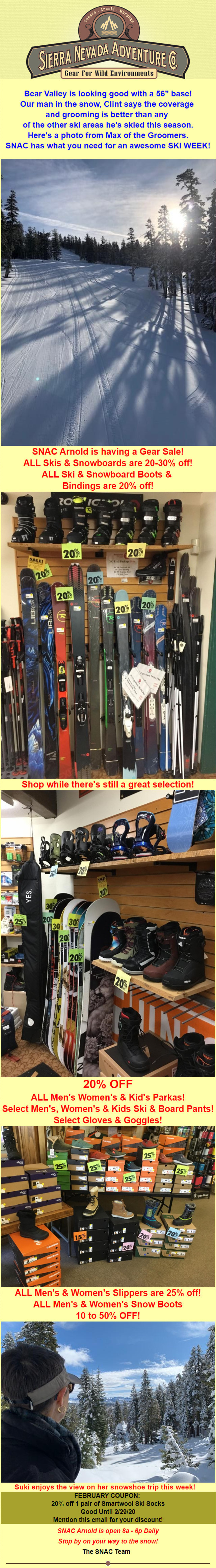 SNAC’s Big President’s Weekend Sale at Your Winter Equipment Headquarters!