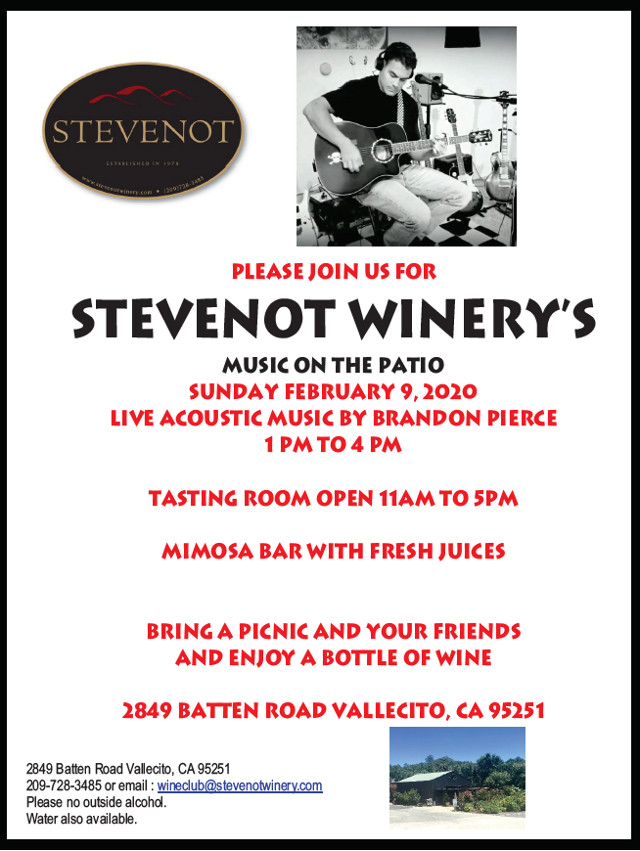 Stevenot Winery Presents Brandon Pierce Today at Music on the Patio