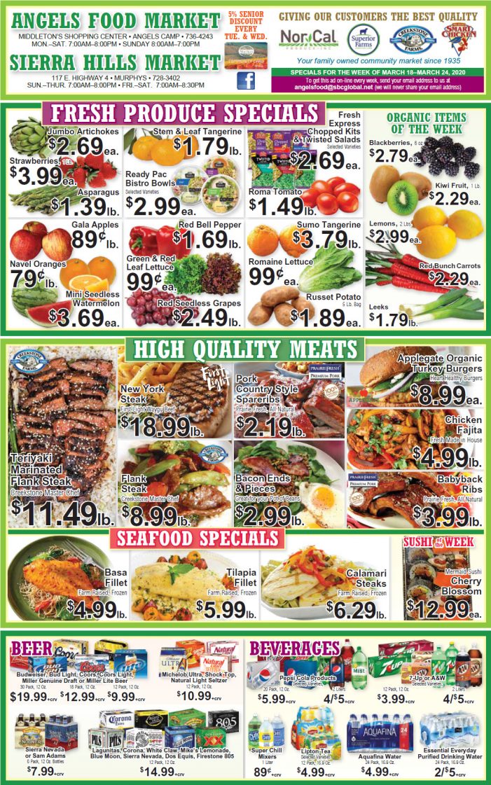 Angels Food and Sierra Hills Markets Weekly Ad & Grocery Specials Through March 24th