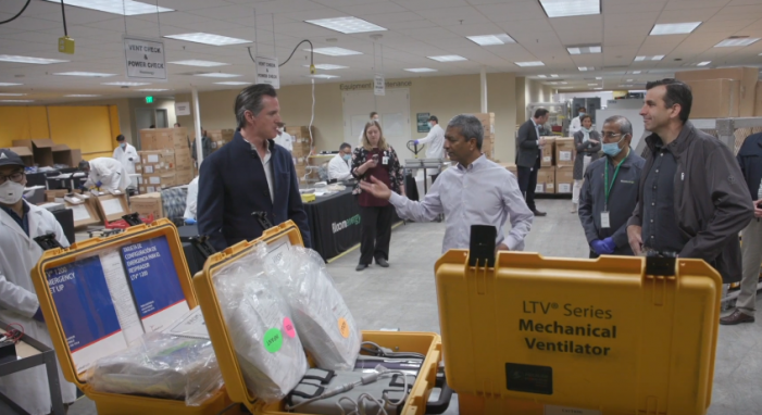 Governor Newsom and Mayor Liccardo Tour Bloom Energy, Which is Refurbishing Ventilators for Use in California Hospitals During COVID-19 Outbreak