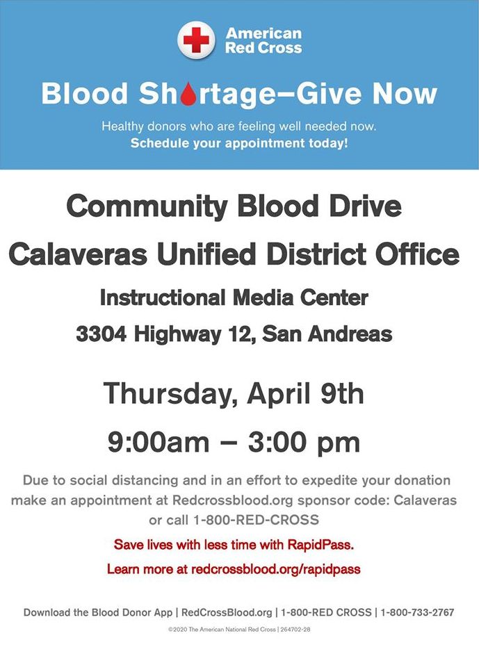 Red Cross Blood Drive at CUSD District Office on April 9th!  Schedule Your Appointment Today!