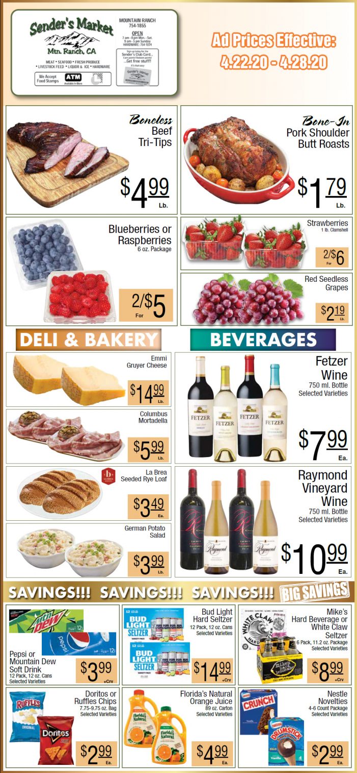 Sender’s Market’s Weekly Ad & Grocery Specials Through April 28th