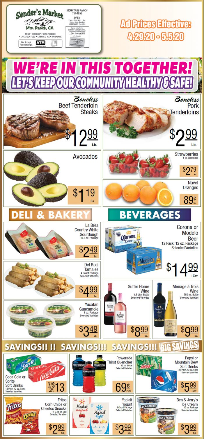 Sender’s Market’s Weekly Ad & Grocery Specials Through May 5th