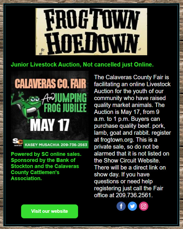 Junior Livestock Auction, Not Cancelled Just Online.  Support Our Youth on May 17th