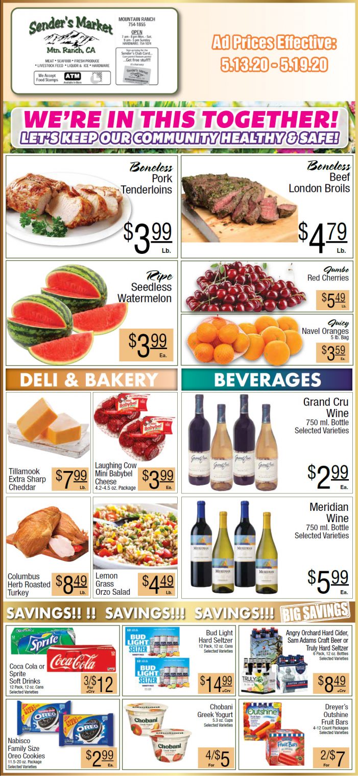 Sender’s Market’s Weekly Ad & Grocery Specials Through May 19th