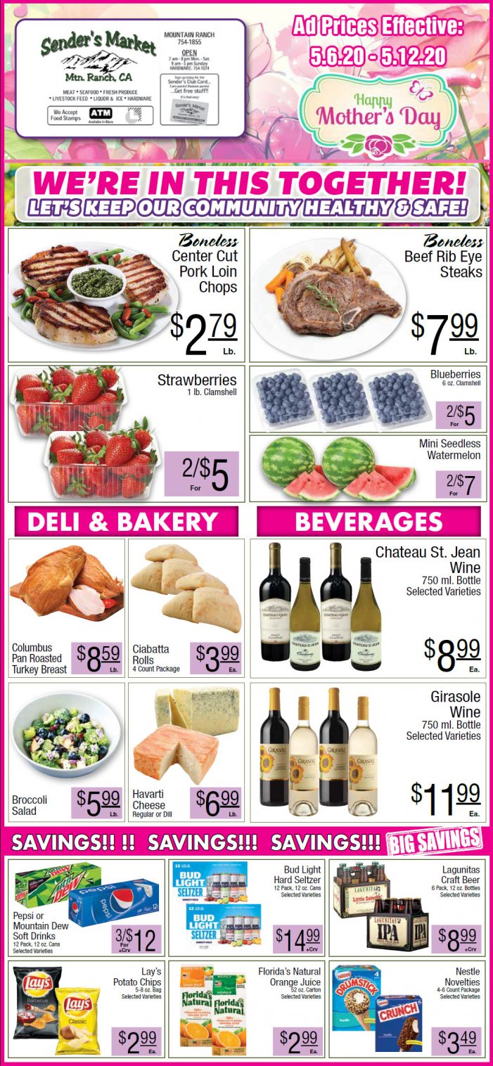 Sender’s Market’s Weekly Ad & Grocery Specials Through May 12th