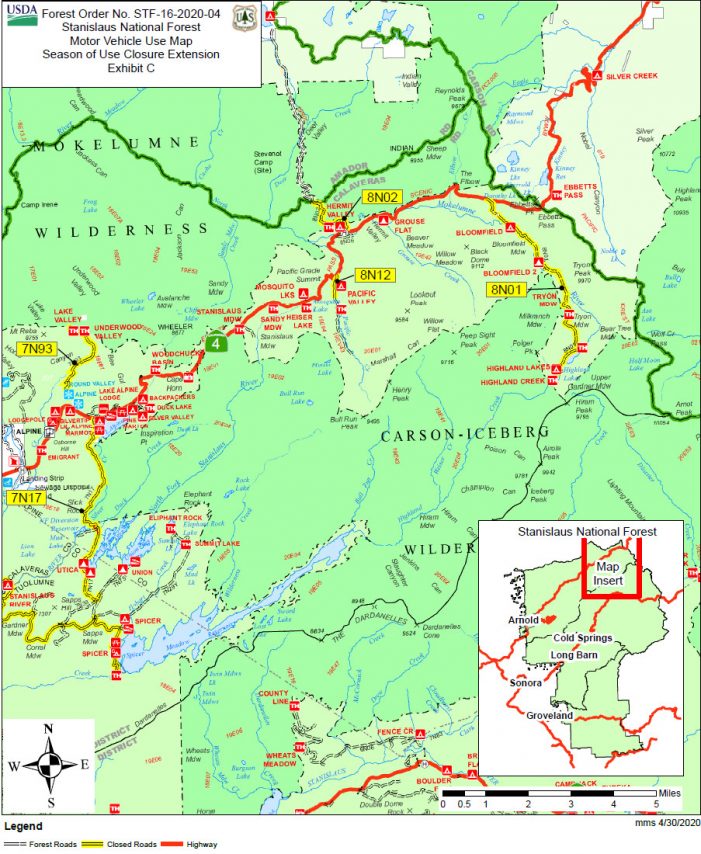 Stanislaus National Forest Revises Forest Order, Extends Seasonal Road Closure for High Elevation Roads