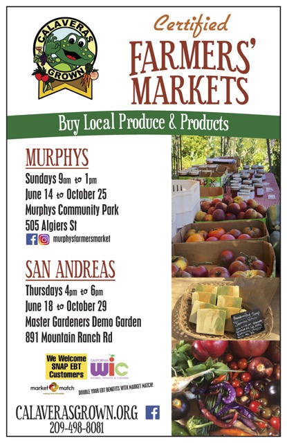 San Andreas Certified Farmers Market is Weekly from Thursdays 18 June to October 29