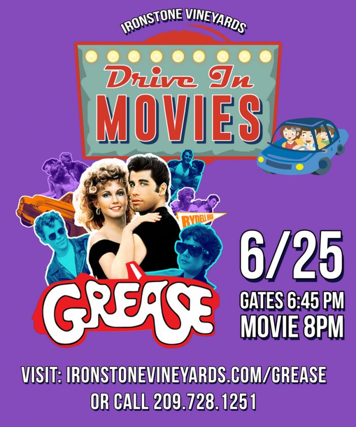 “Grease” Plays Tonight at the Ironstone Amphitheatre Drive In