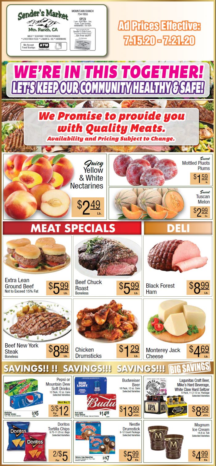 Sender’s Market’s Weekly Ad & Grocery Specials Through July 21st