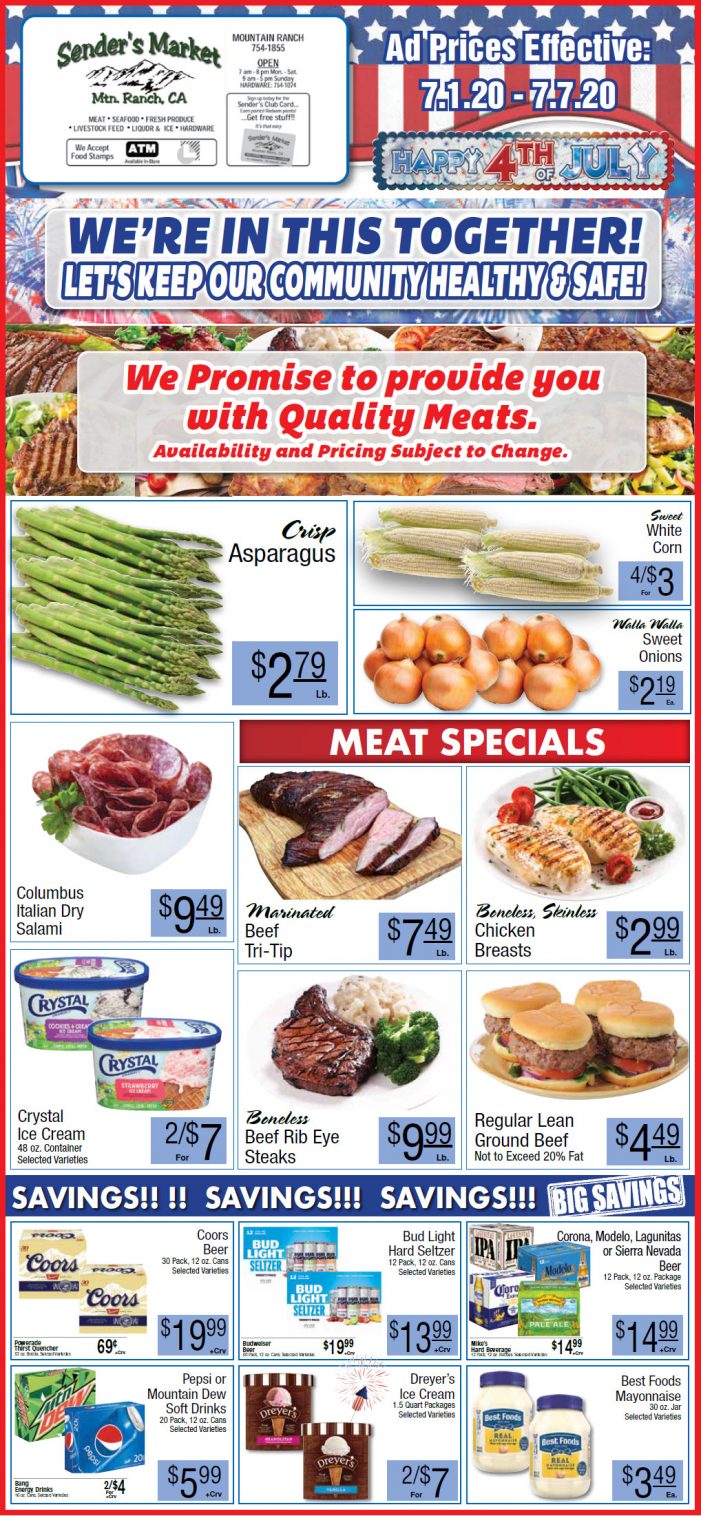 Sender’s Market’s Weekly Ad & Grocery Specials Through July 7th