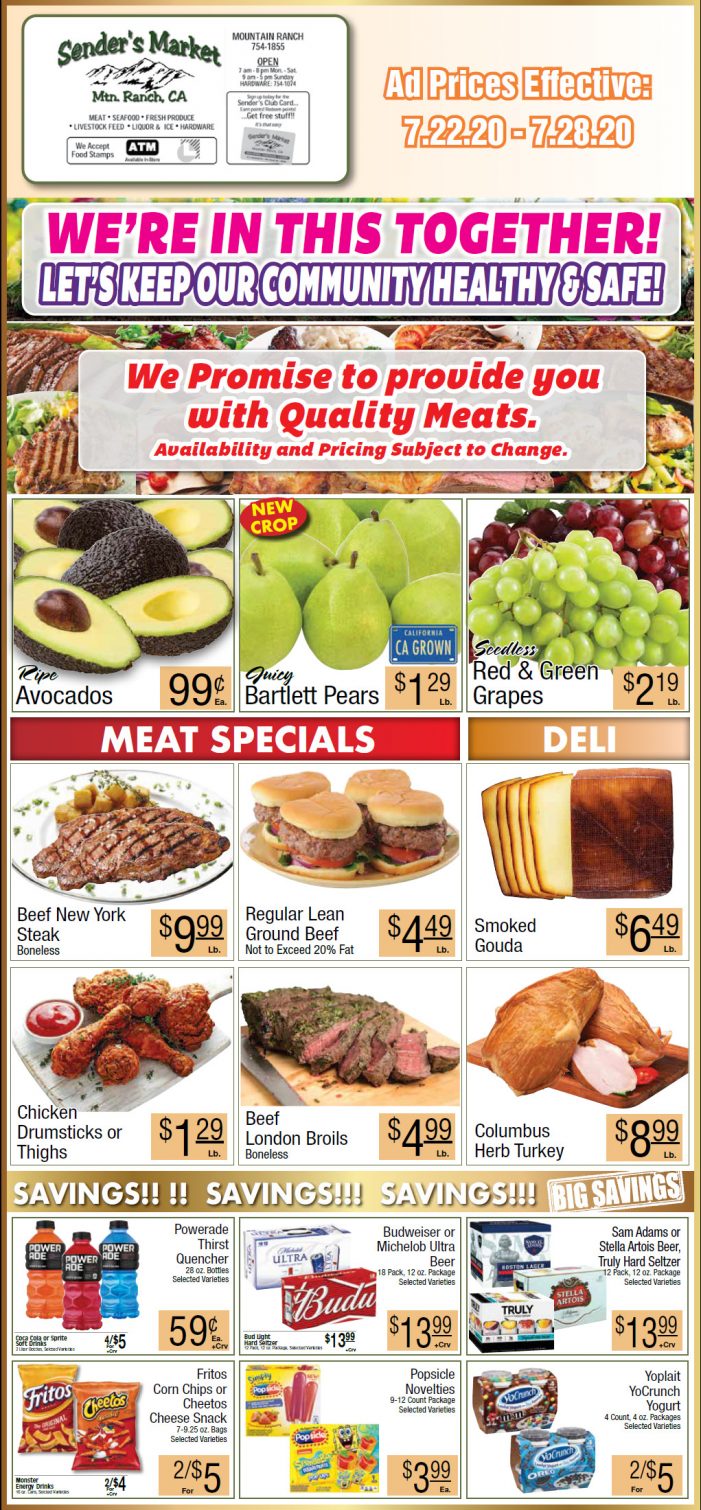Sender’s Market’s Weekly Ad & Grocery Specials Through July 28th