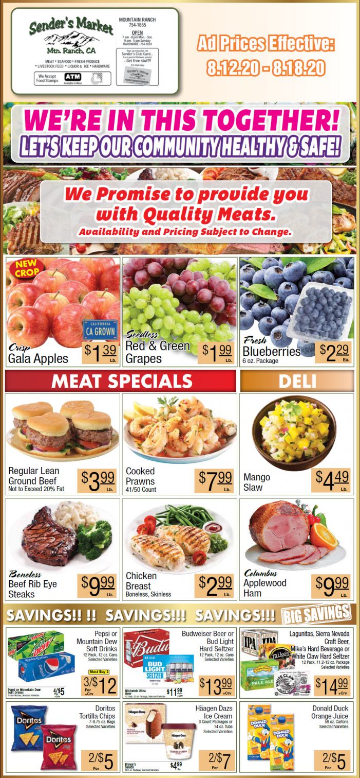 Sender’s Market’s Weekly Ad & Grocery Specials Through August 18th