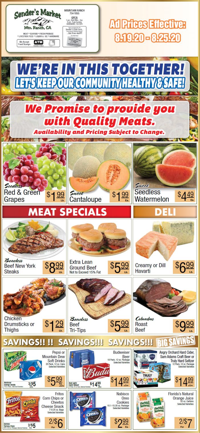 Sender’s Market’s Weekly Ad & Grocery Specials Through August 25th